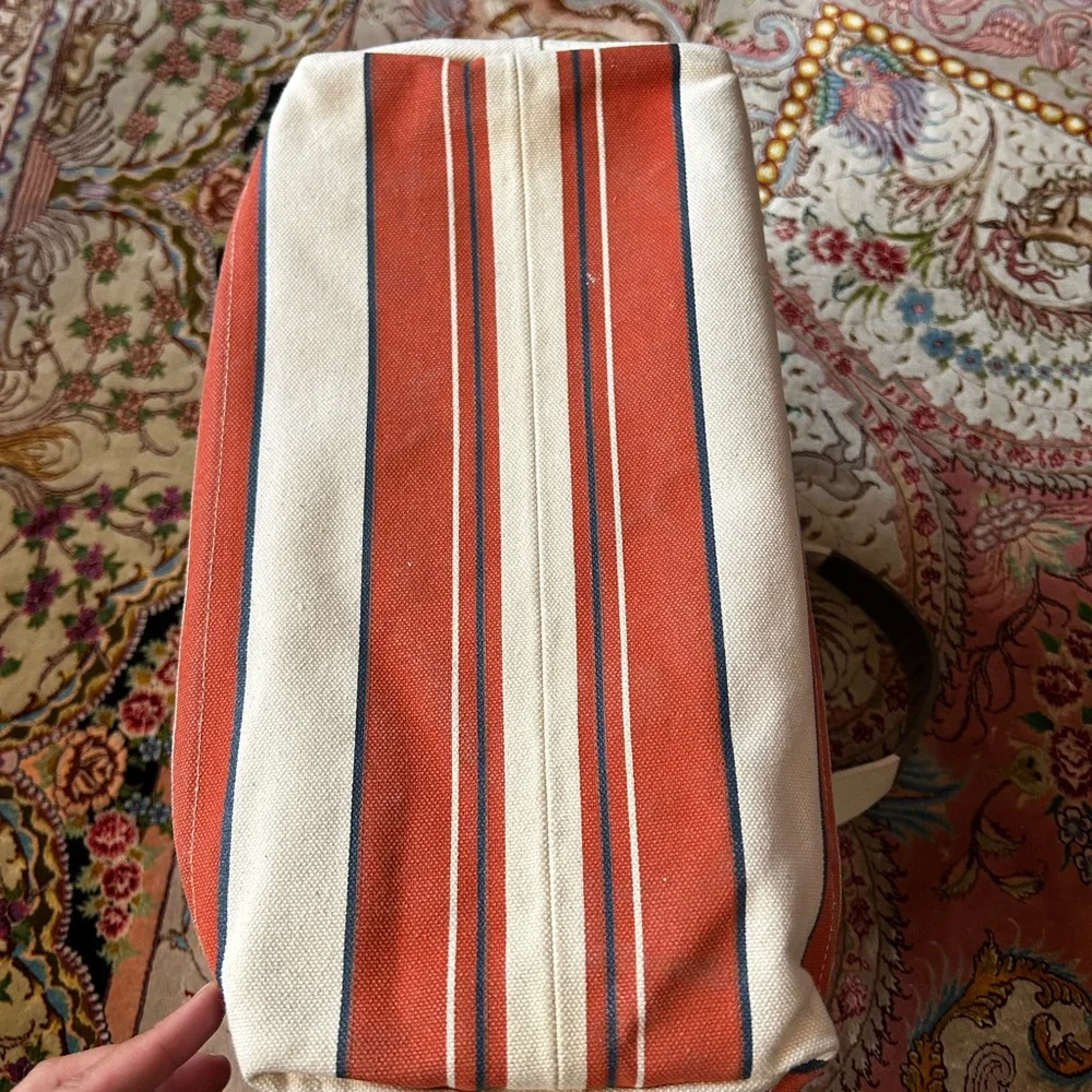 Jack Spade Large Canvas and Leather Orange Striped Tote - Picture 6 of 6